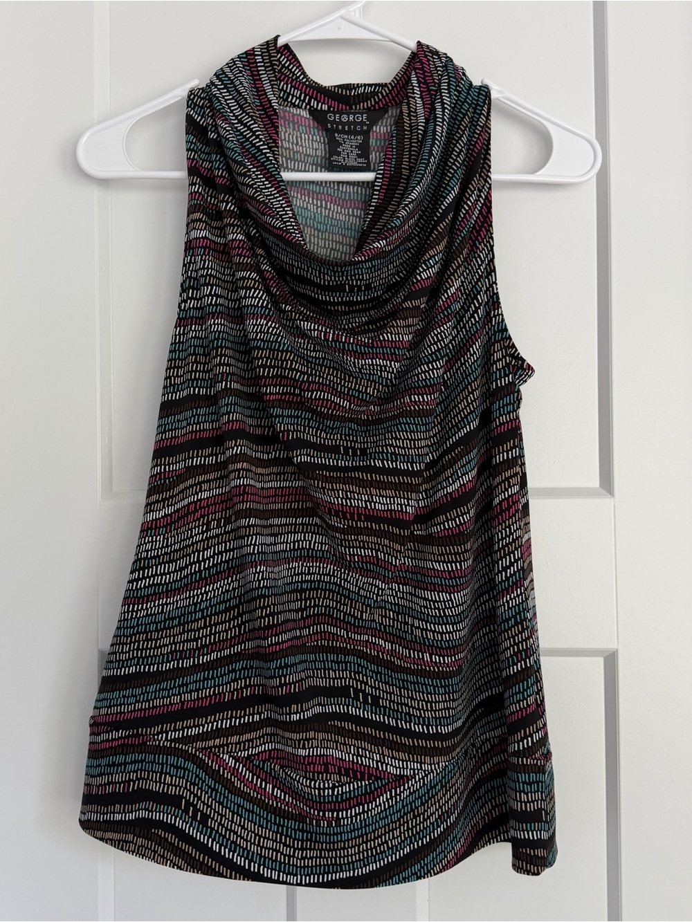 George Sleeveless Cowl Neck Top - Black with Teal & Magenta Accents